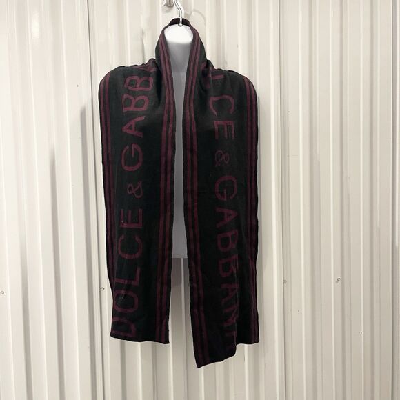 Authentic Dolce & Gabbana Knit Black & Purple Logo Scarf - Picture 1 of 7